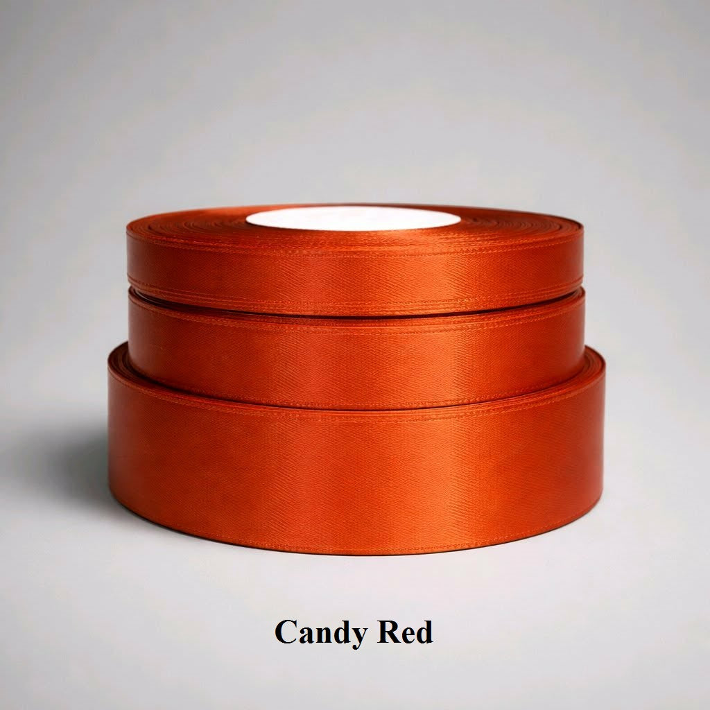 6mm candy red satin ribbon; bright glossy red trim for Valentine's Day crafts and sweet-themed packaging
