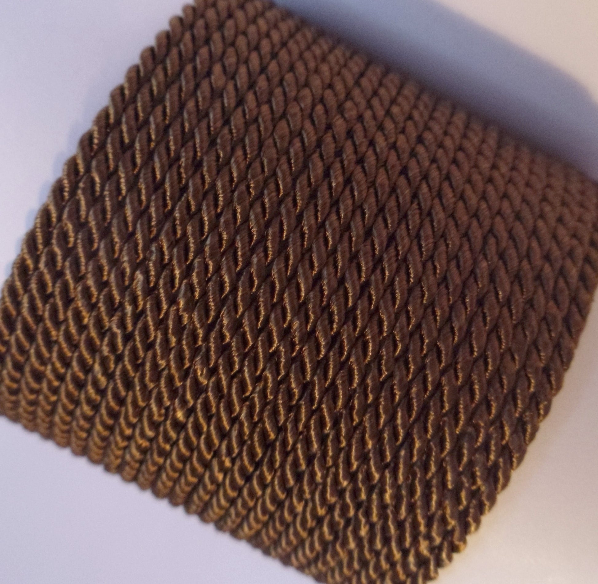 2mm chocolate brown twisted cord; deep cocoa braided trim for upholstery piping and durable bag handles
