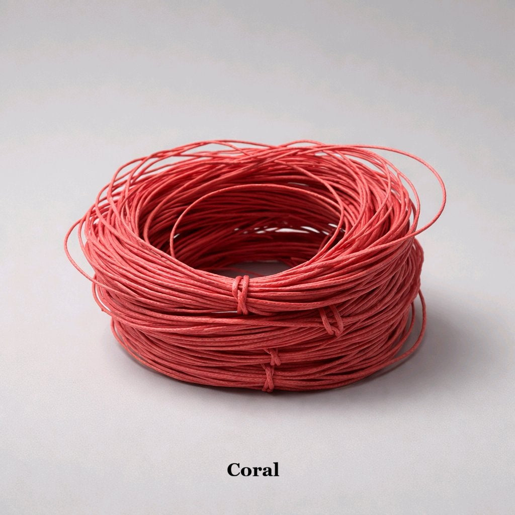 1mm coral waxed cotton cord; bright pink-orange waterproof string for tropical jewellery and coastal-themed crafts
