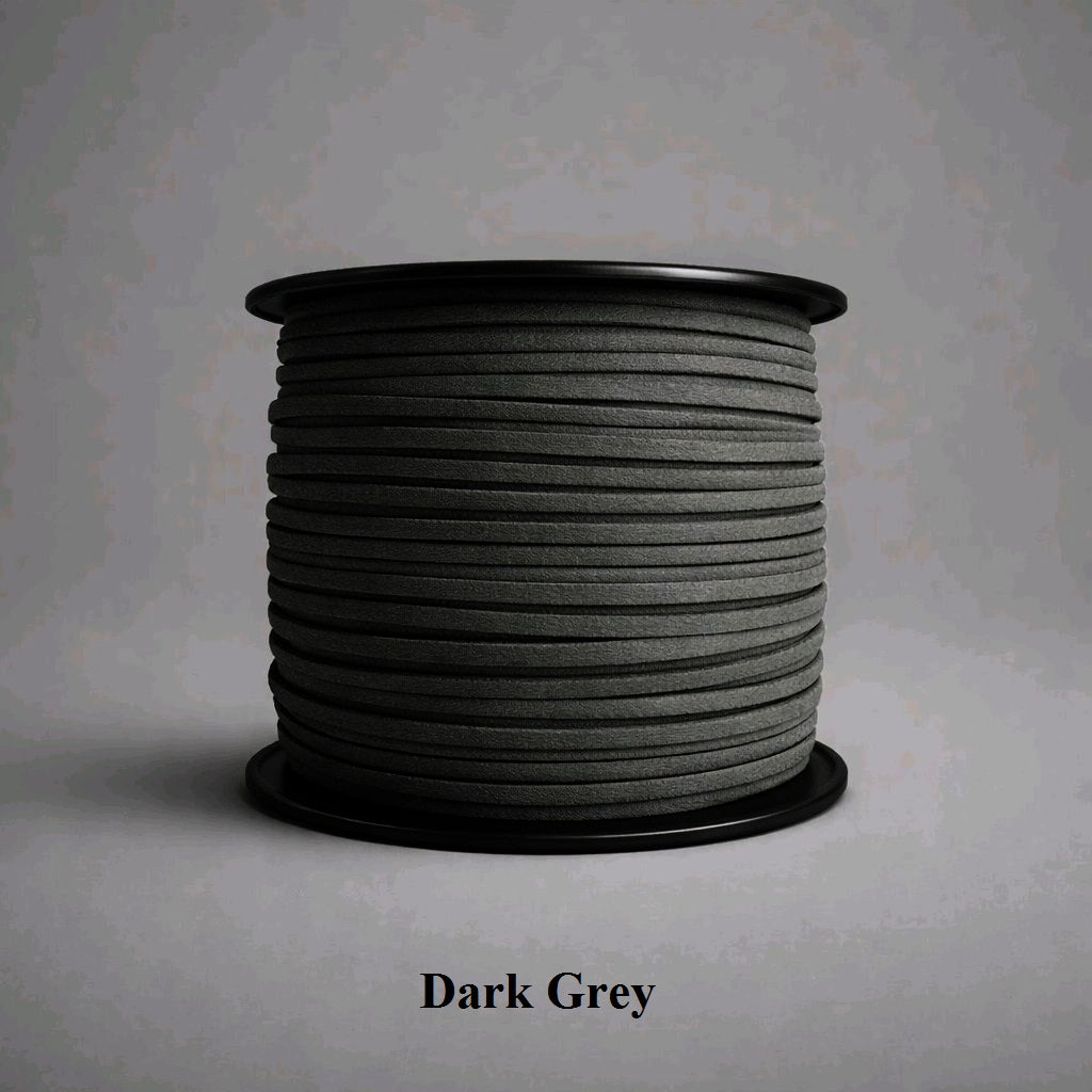 3mm dark grey faux suede cord; slate-colored vegan leather lacing for sophisticated jewellery and clothing drawstrings.