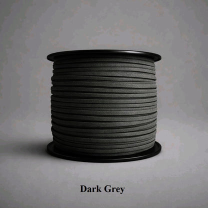 3mm dark grey faux suede cord; slate-colored vegan leather lacing for sophisticated jewellery and clothing drawstrings.