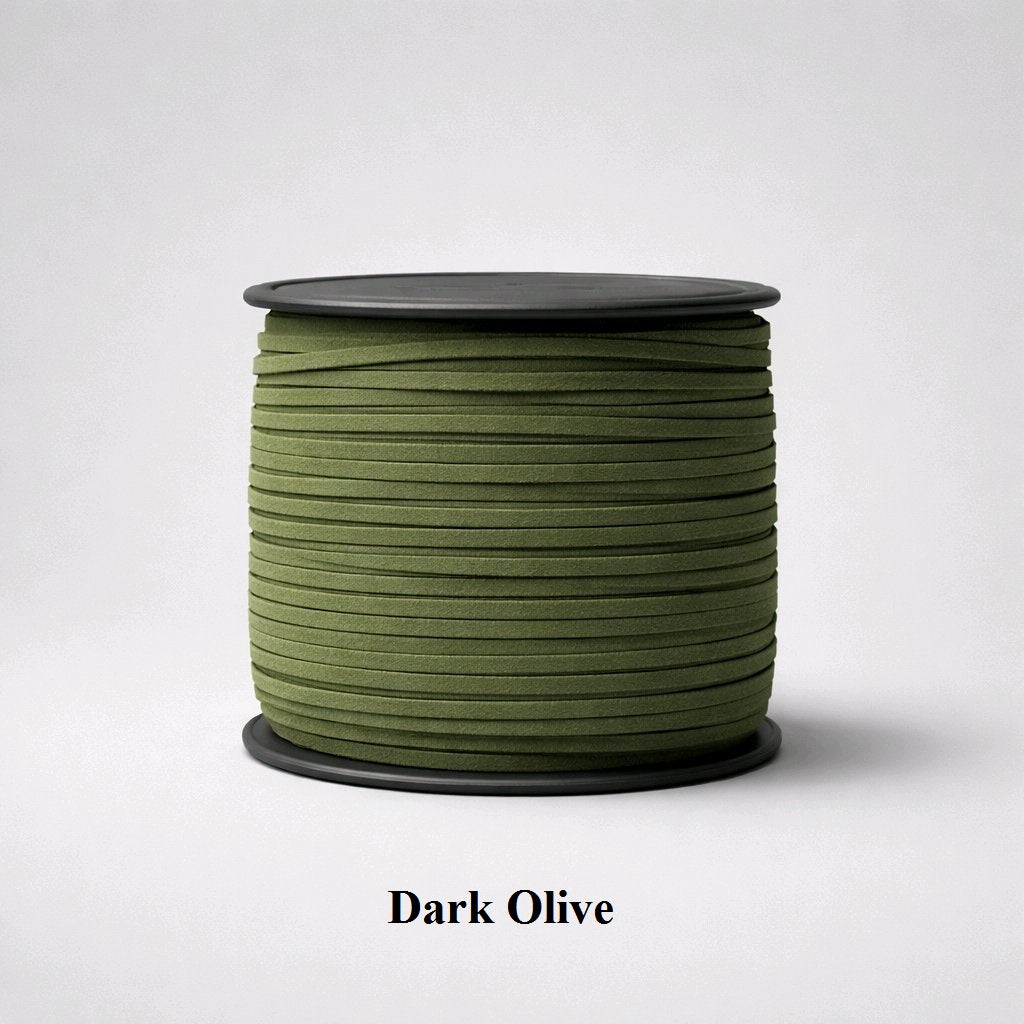3mm dark olive green faux suede cord; deep moss vegan leather thread for sturdy jewellery and accessories