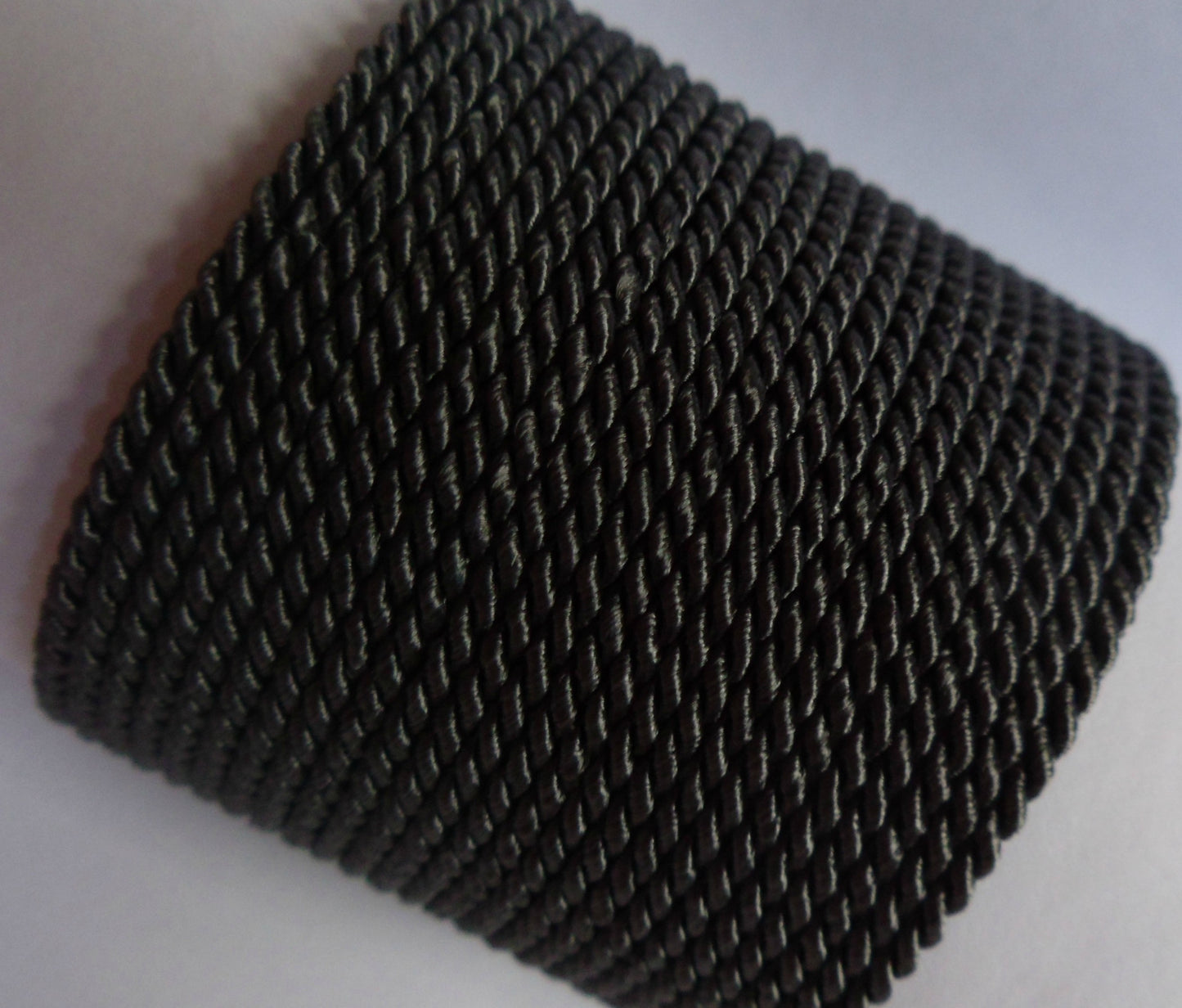 3.5mm dark grey twisted cord; charcoal-toned decorative trim for fashion embellishment and piping on accessories