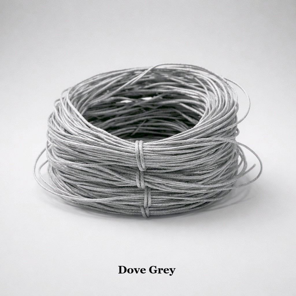 1mm dove grey waxed cotton cord; neutral light grey waterproof string for contemporary jewellery and craft repairs.