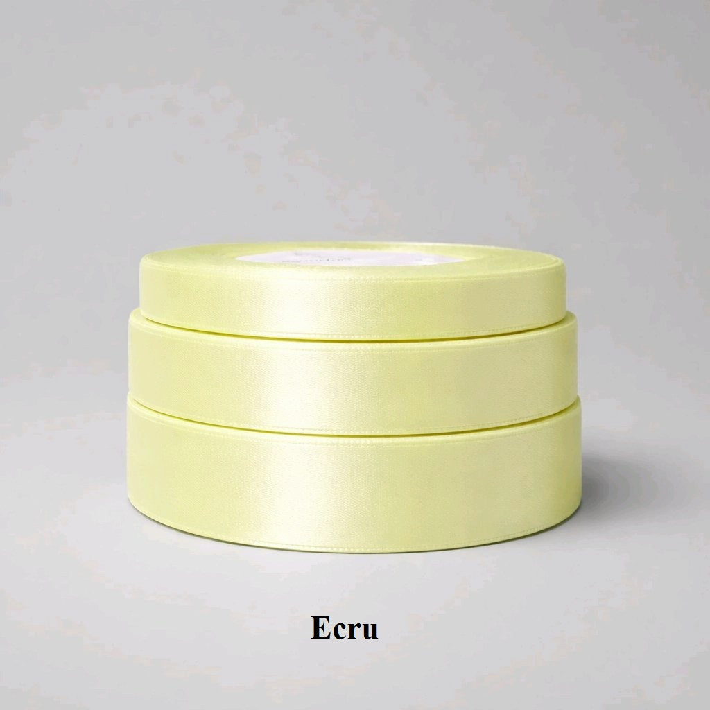 25mm ecru single-faced satin ribbon; neutral off-white decorative trim for vintage-style crafts and petite bows