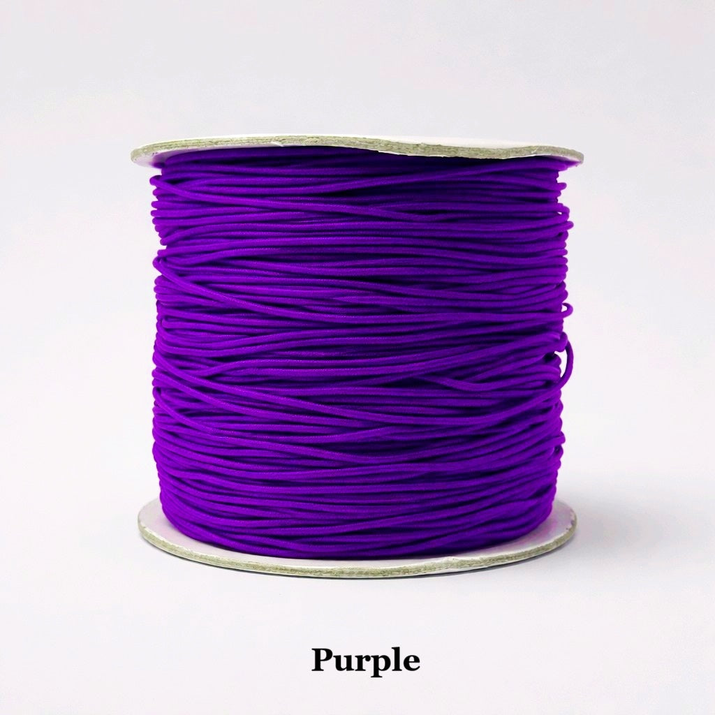 Rich deep purple 1mm nylon-covered elastic. A regal, dark-toned thread that holds knots securely for professional-grade amethyst or crystal bead bracelets