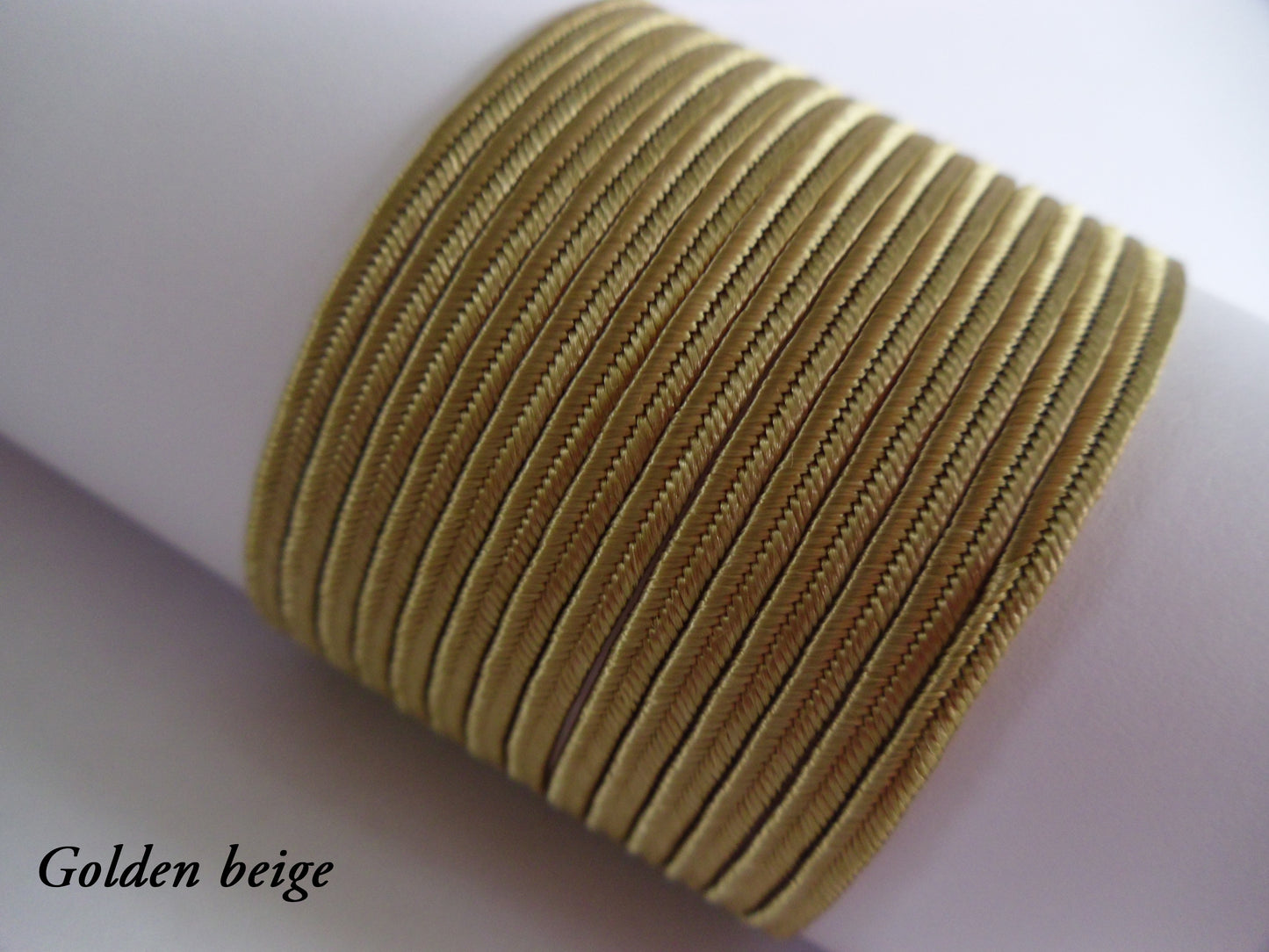 Golden beige decorative braid, 3mm width with silk-like sheen for refined textile art and home decor