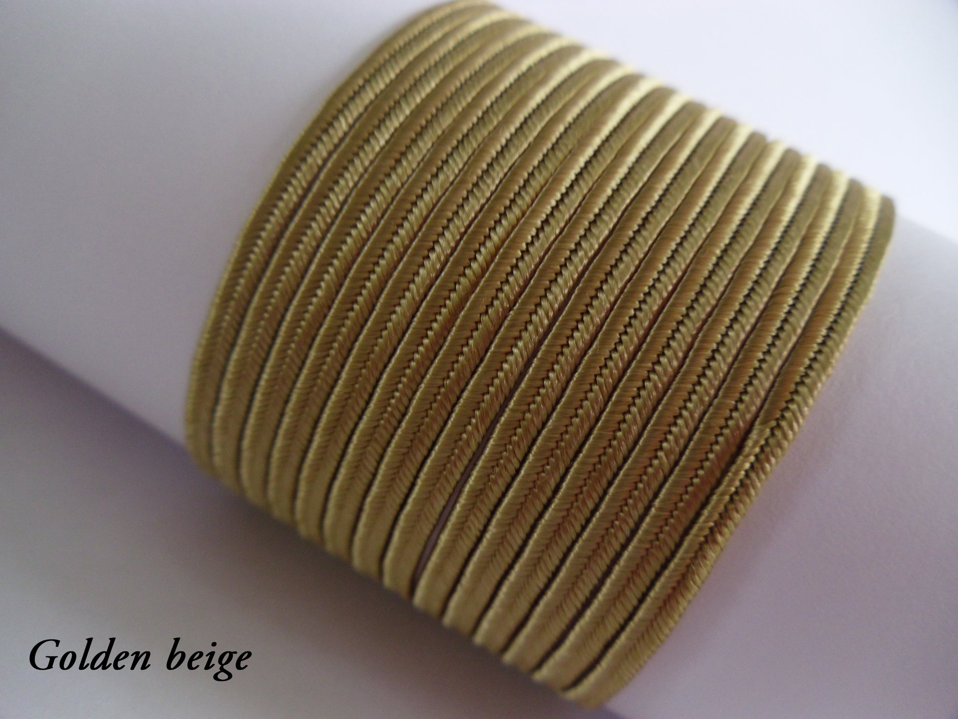 Golden beige decorative braid, 3mm width with silk-like sheen for refined textile art and home decor
