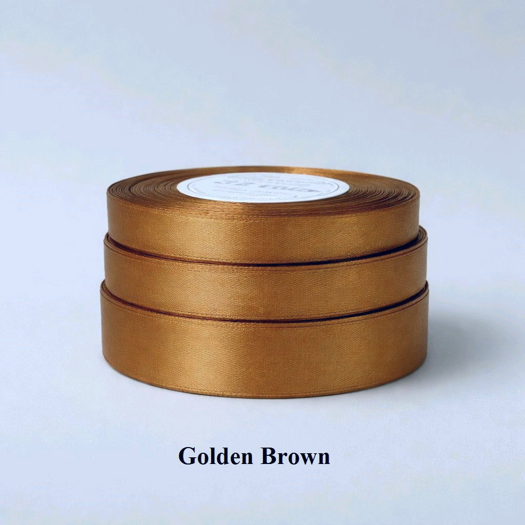 6mm golden brown satin ribbon; warm bronze-toned tribbon for earthy gift accents and rustic papercraft