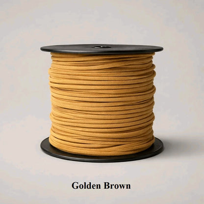 3mm golden brown faux suede cord; warm-toned flat leather alternative for earth-inspired jewellery and tassels.