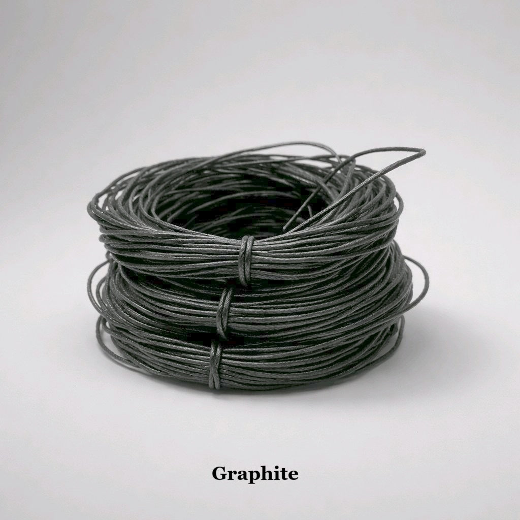 1mm graphite waxed cotton cord; dark slate-grey waterproof cord for industrial-style jewellery and bookbinding