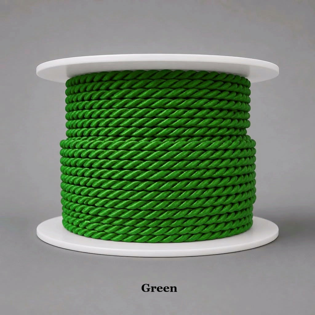 Classic green 3.5mm twisted cord trim, durable viscose blend for botanical-themed home decor