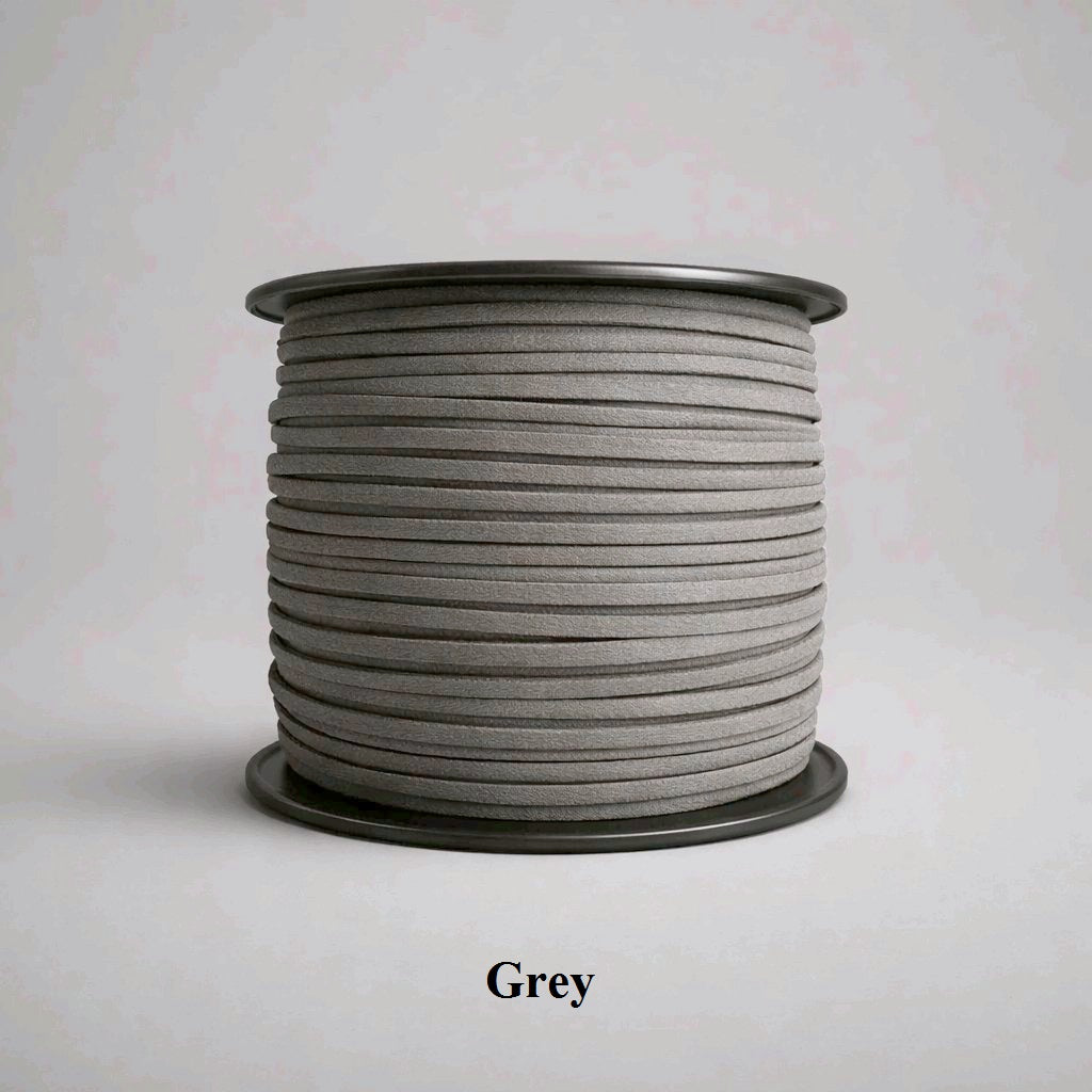 3mm grey faux suede flat cord; neutral charcoal-toned synthetic leather thread for modern jewellery and accessory trims
