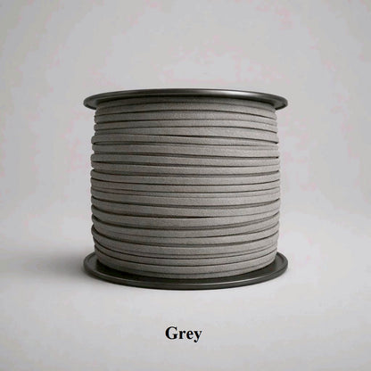 3mm grey faux suede flat cord; neutral charcoal-toned synthetic leather thread for modern jewellery and accessory trims