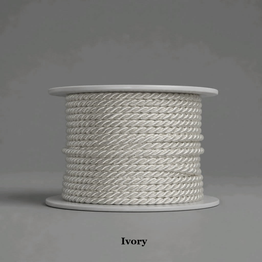 Classic ivory 3.5mm twisted cord trim, perfect for luxury home decor, drapery and curtain edging, wedding invitation and wedding dress