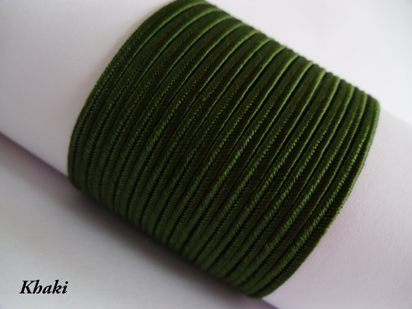 Khaki olive-drab soutache braid, 3mm matte-finish viscose for military-style embellishments and earthy jewellery