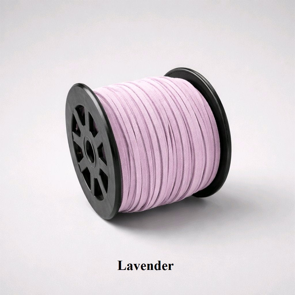 3mm lavender faux suede flat cord; flexible synthetic leather thread for purple jewellery designs and craft accents