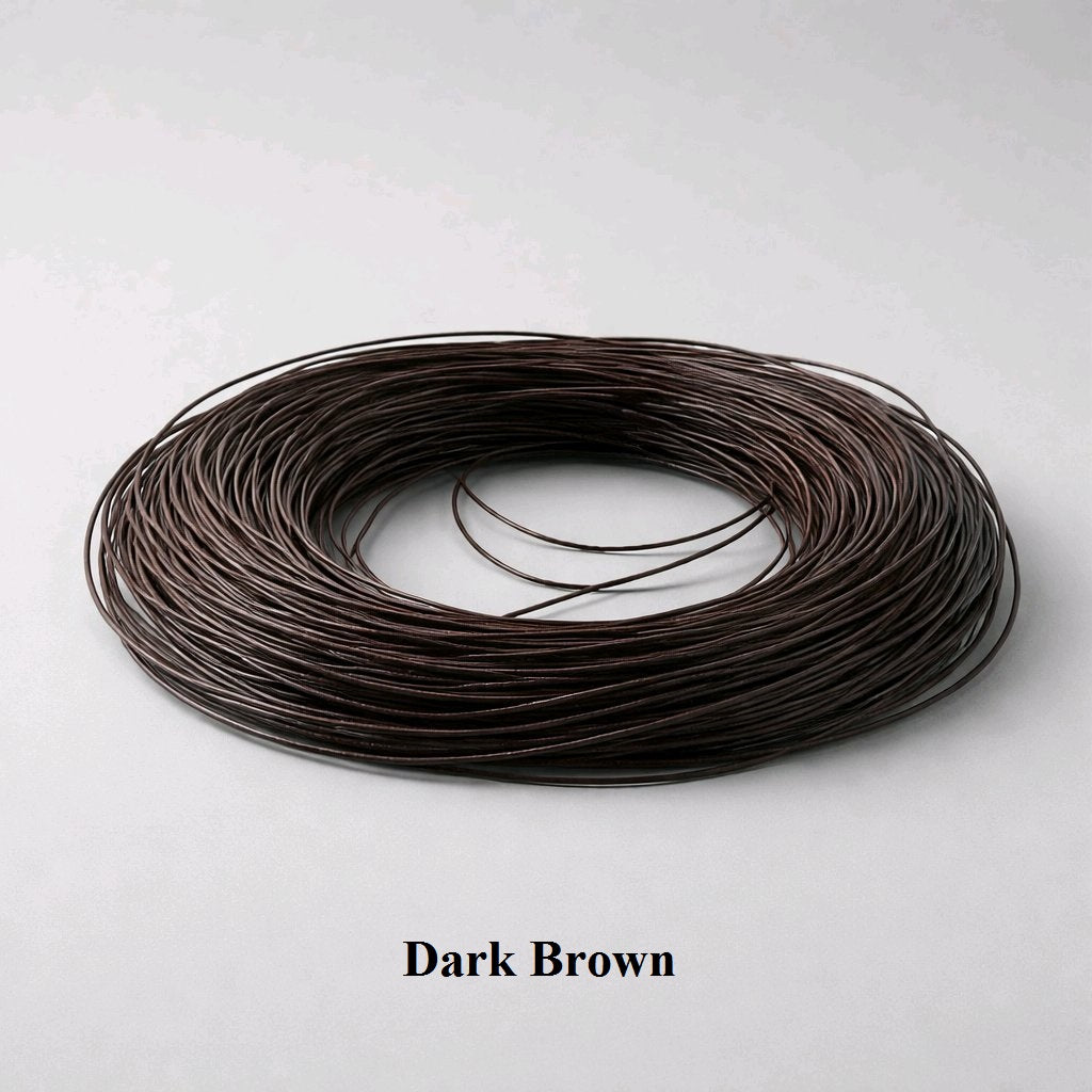 1mm dark brown round leather cord; durable chocolate-toned genuine leather thread for professional jewellery making and rustic bag lacing