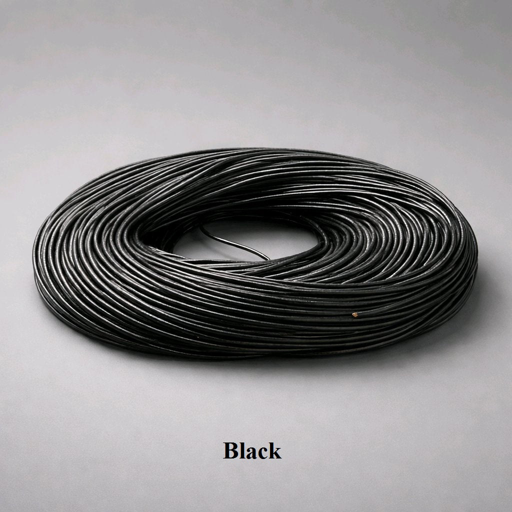 2mm black round leather cord; classic black 100% genuine cowhide for professional jewellery making, leather chokers, and durable craft tassels