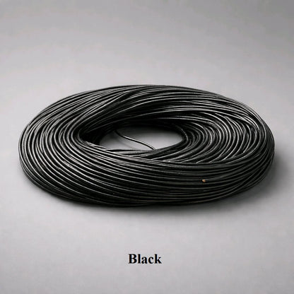 2mm black round leather cord; classic black 100% genuine cowhide for professional jewellery making, leather chokers, and durable craft tassels