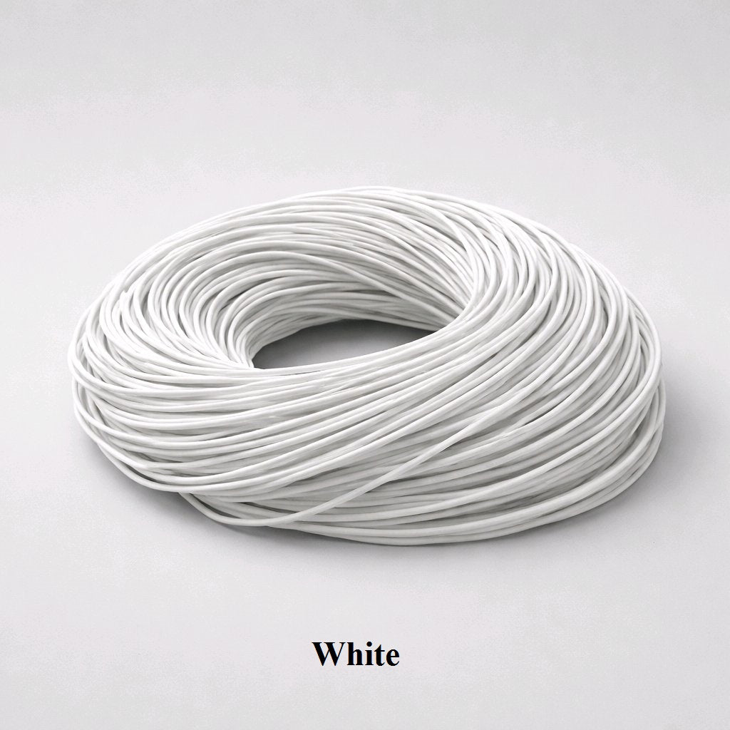 2mm white round leather cord; crisp white genuine cowhide lacing for bridal jewellery, nautical-themed crafts, and clean fashion detailing