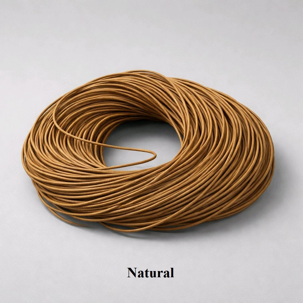 2mm natural round leather cord; 100% genuine cowhide stringing for rustic jewellery, minimalist necklaces, and authentic leatherworking projects