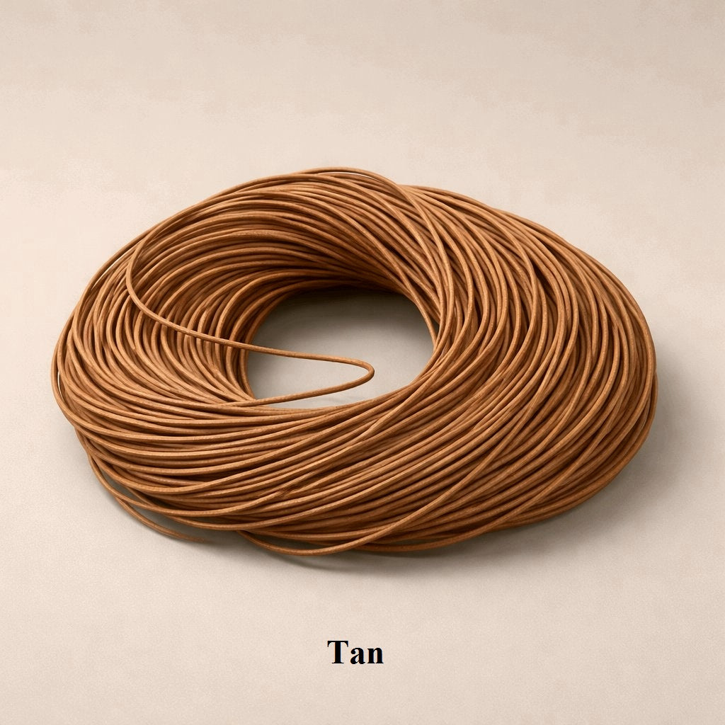 2mm tan round leather cord; premium light brown cowhide lacing for boho-chic bracelets, dreamcatchers, and artisanal craft accents