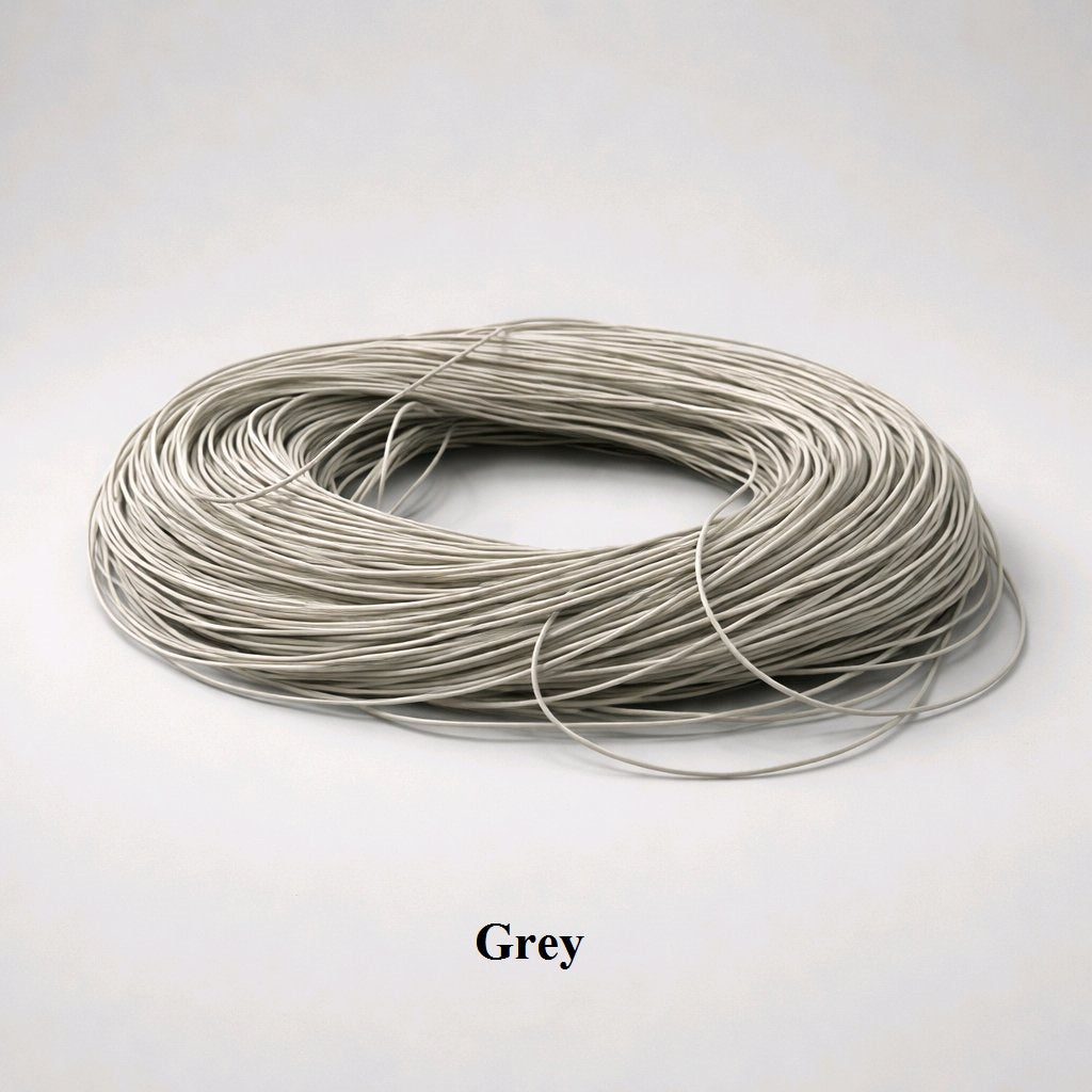 1mm grey leather cord; neutral slate-toned genuine leather round cord for modern jewellery design, stone beading, and contemporary fashion accents