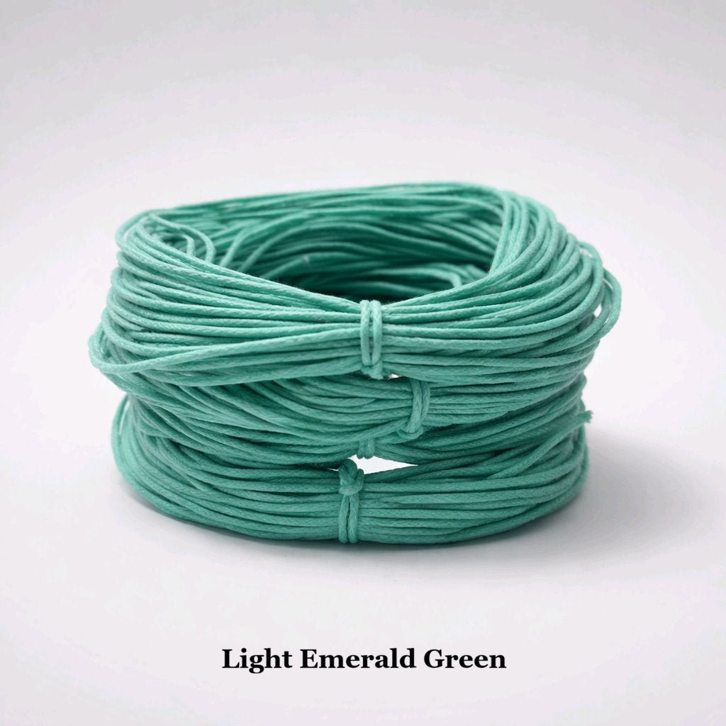 1mm light emerald green waxed cotton cord; bright gemstone-green beading thread for high-contrast jewellery