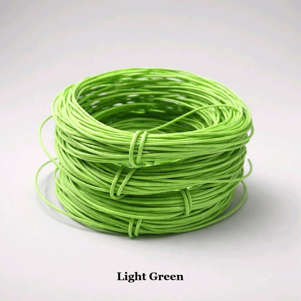 1mm light green waxed cotton cord; lime-toned waterproof string for nature-inspired jewellery and vibrant DIY crafts.