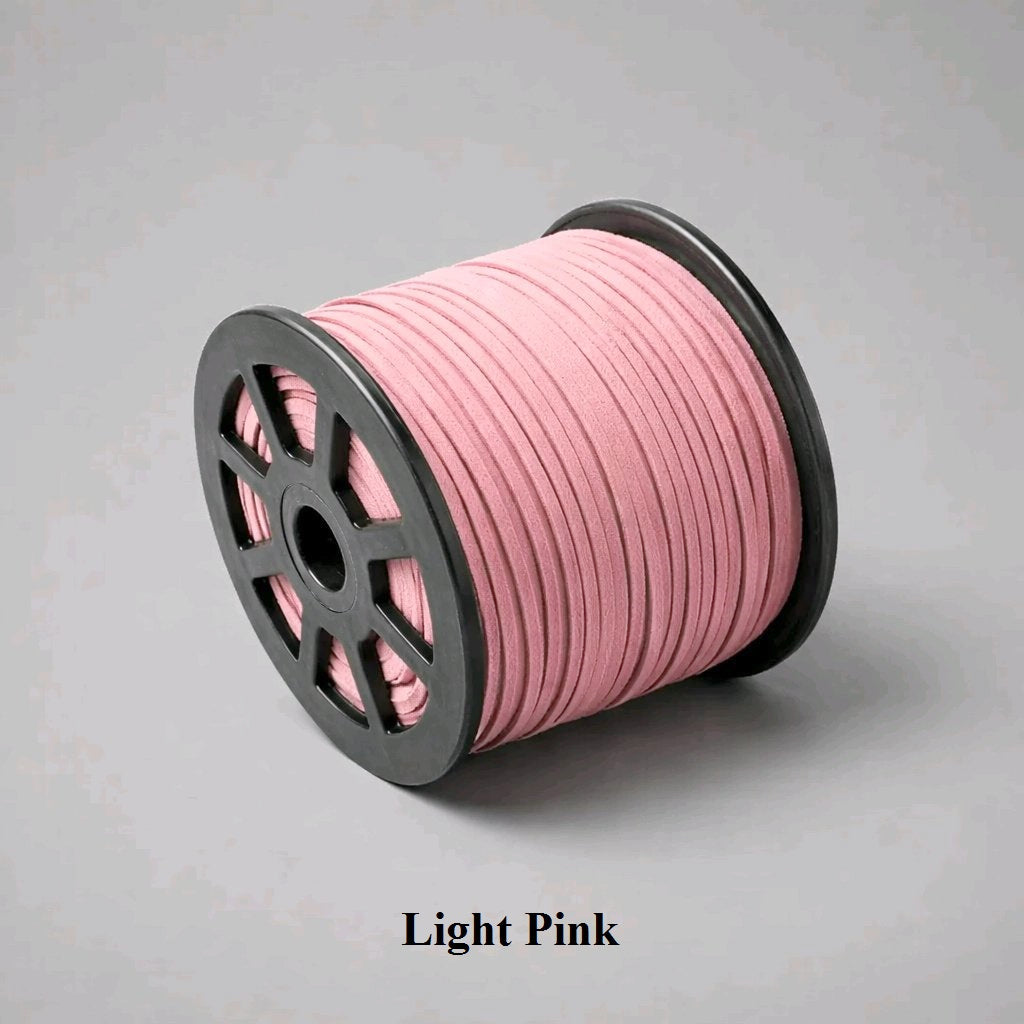 3mm light pink faux suede cord; vegan leather flat lacing for pastel jewellery, boho-chic bracelets, and soft pink craft tassels