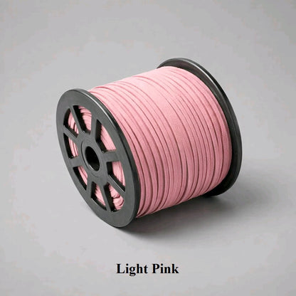 3mm light pink faux suede cord; vegan leather flat lacing for pastel jewellery, boho-chic bracelets, and soft pink craft tassels