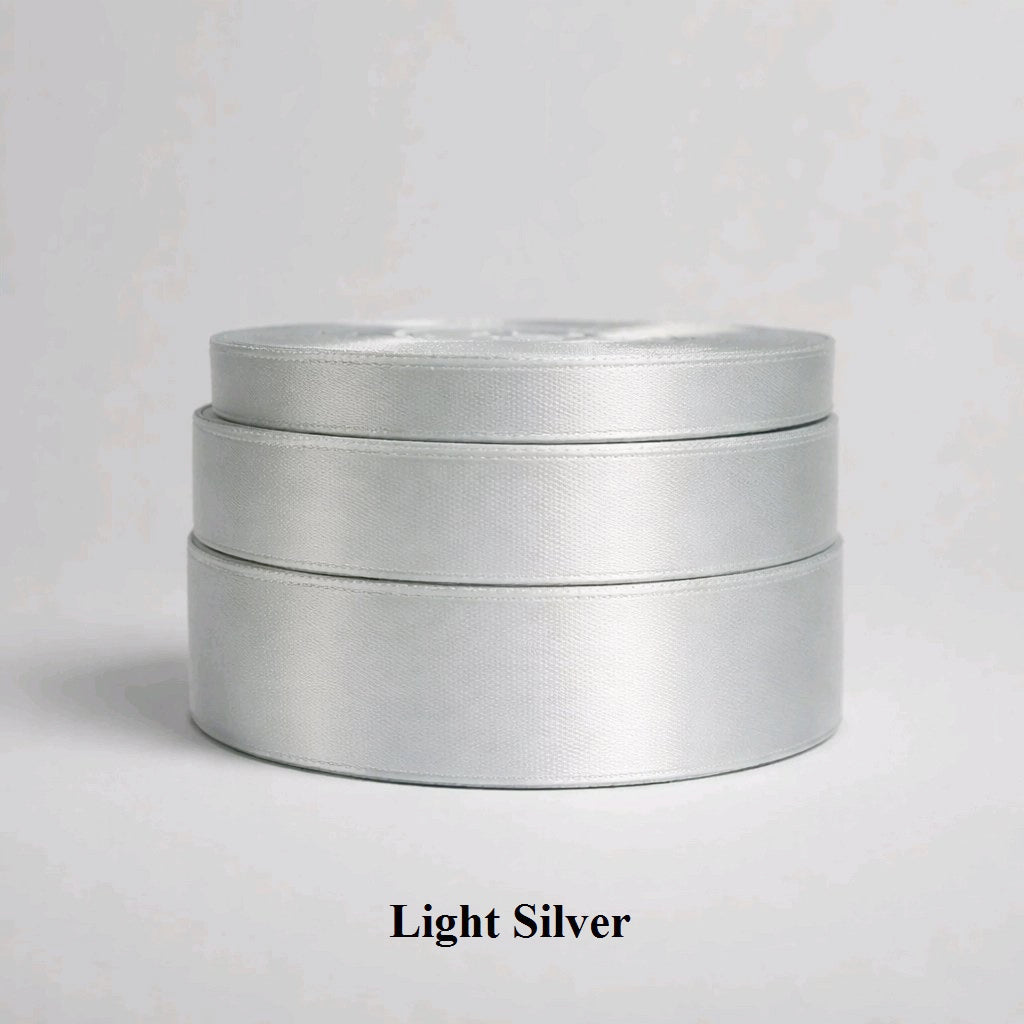 12mm light silver satin ribbon; pale shimmering grey trim for contemporary wedding favors and modern card making.