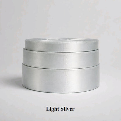 12mm light silver satin ribbon; pale shimmering grey trim for contemporary wedding favors and modern card making.