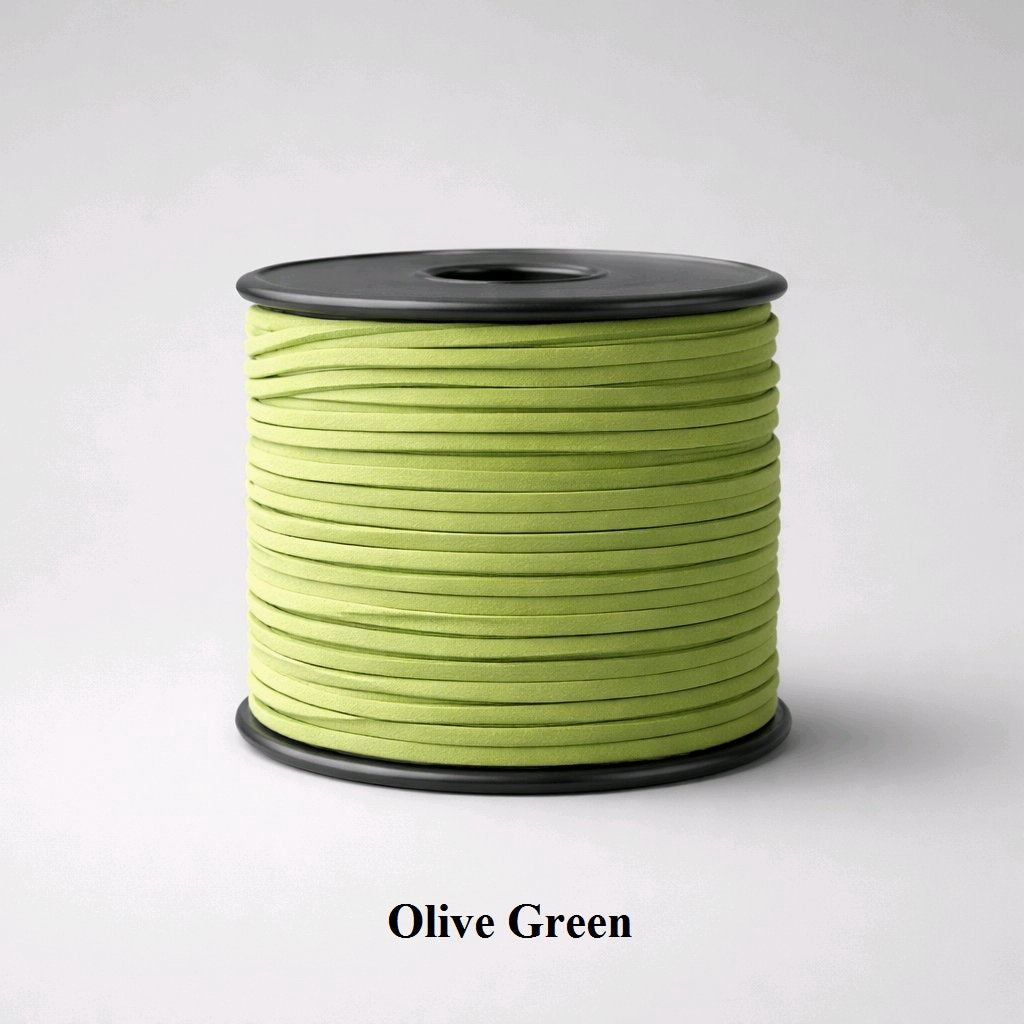 3mm olive green faux suede flat cord; earthy khaki-toned lacing for military-inspired fashion and rustic crafts