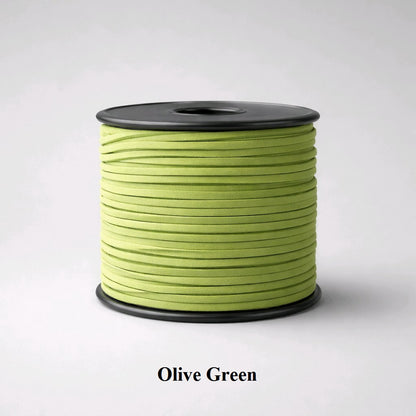 3mm olive green faux suede flat cord; earthy khaki-toned lacing for military-inspired fashion and rustic crafts