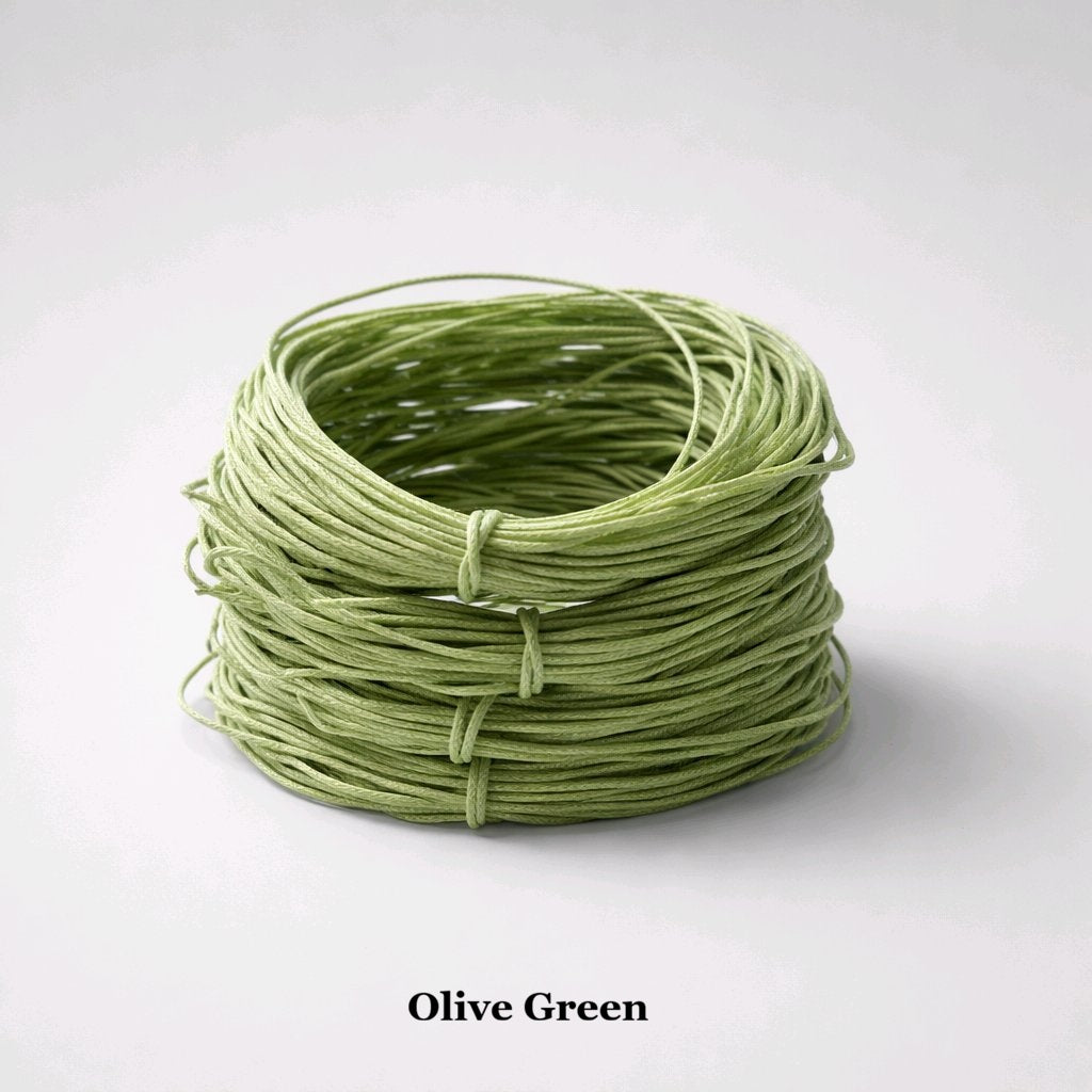 1mm olive green waxed cotton cord; earthy khaki-toned waterproof string for rustic fashion and military-style crafts