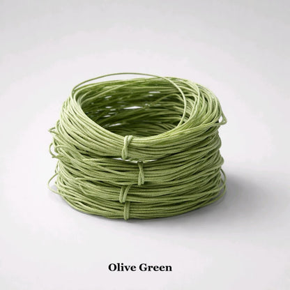 1mm olive green waxed cotton cord; earthy khaki-toned waterproof string for rustic fashion and military-style crafts