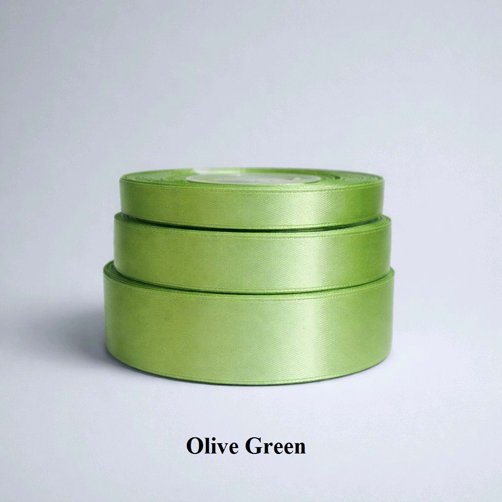 12mm olive green satin ribbon; earthy moss-toned trim for rustic wedding decor and military-style accents