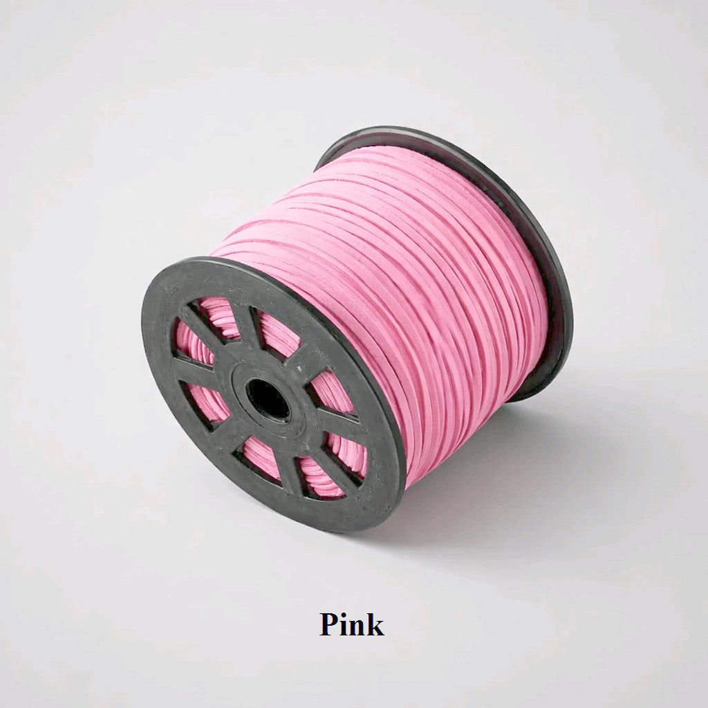 3mm pink faux suede flat cord; durable synthetic leather thread for wrap necklaces and feminine fashion trims