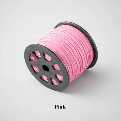 3mm pink faux suede flat cord; durable synthetic leather thread for wrap necklaces and feminine fashion trims