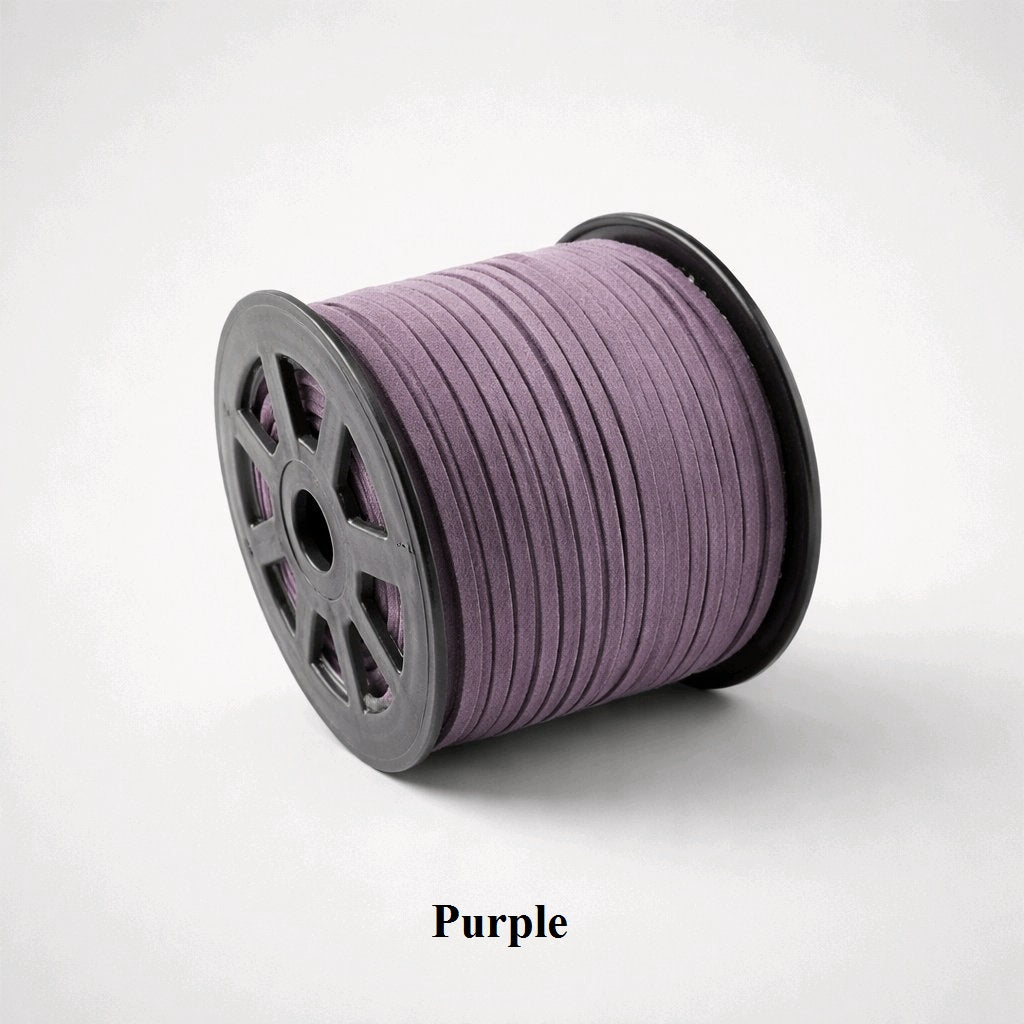 3mm purple faux suede flat cord; vibrant violet vegan leather thread for multi-strand bracelets and drawstring bags