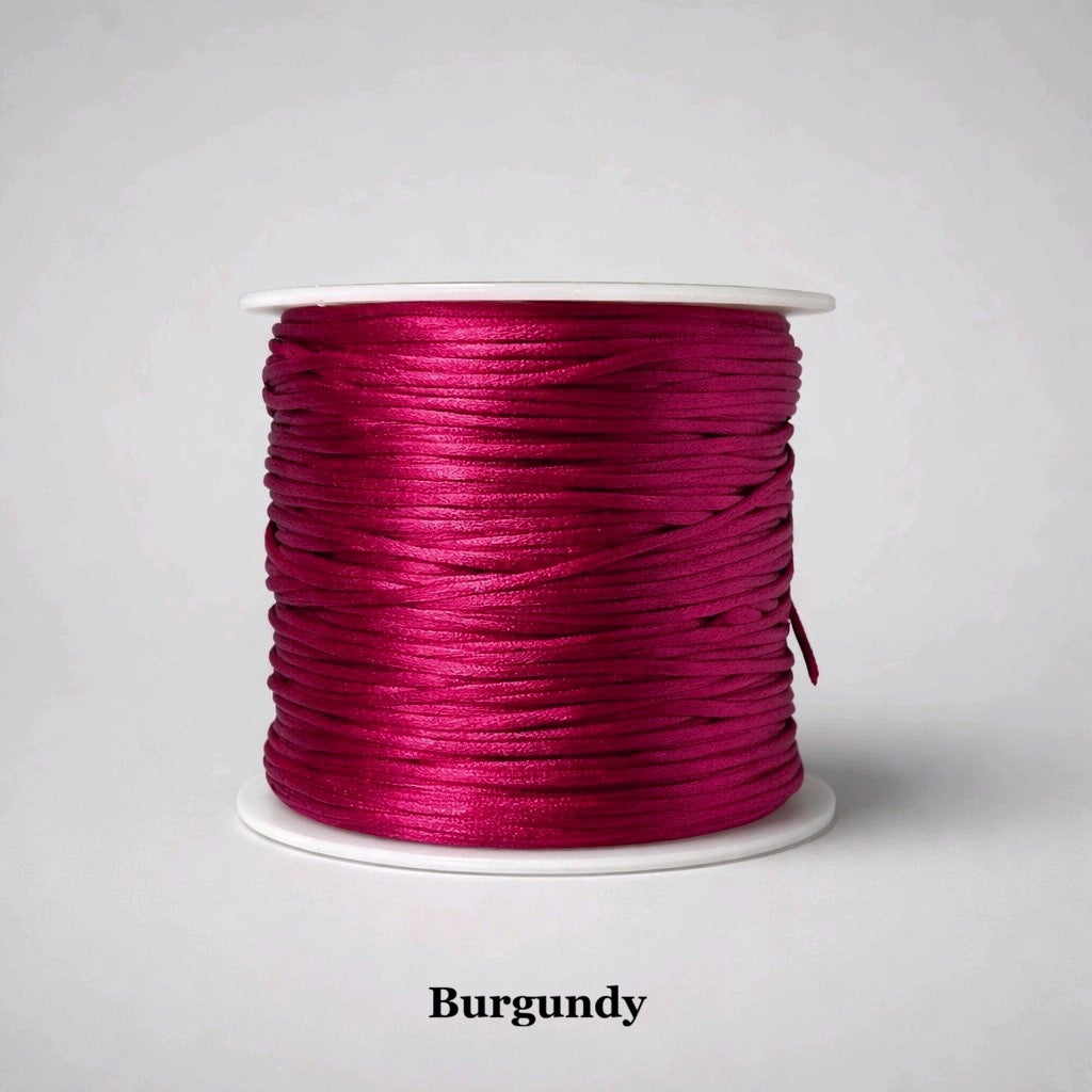 1mm burgundy satin cord; deep wine-red rattail string for sophisticated jewellery and high-end garment repair