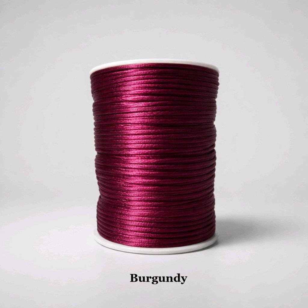 2mm burgundy rattail cord; deep maroon silky nylon thread for professional-grade fiber arts and elegant tassels