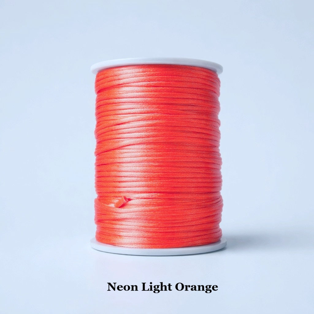 2mm neon light orange satin cord; fluorescent 2mm rattail string for high-visibility crafts and modern jewellery accents