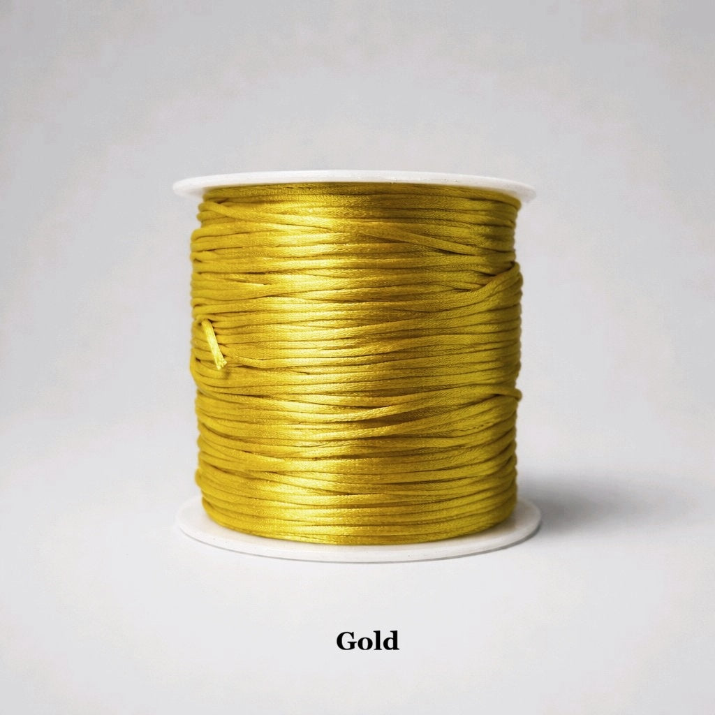 1mm gold rattail satin cord; shimmering metallic-look nylon thread for luxury jewellery making and elegant gift accents