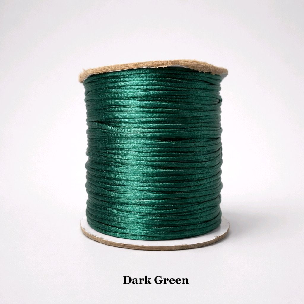 1mm dark green satin cord; deep forest-green rattail string for elegant winter ornaments and luxury packaging