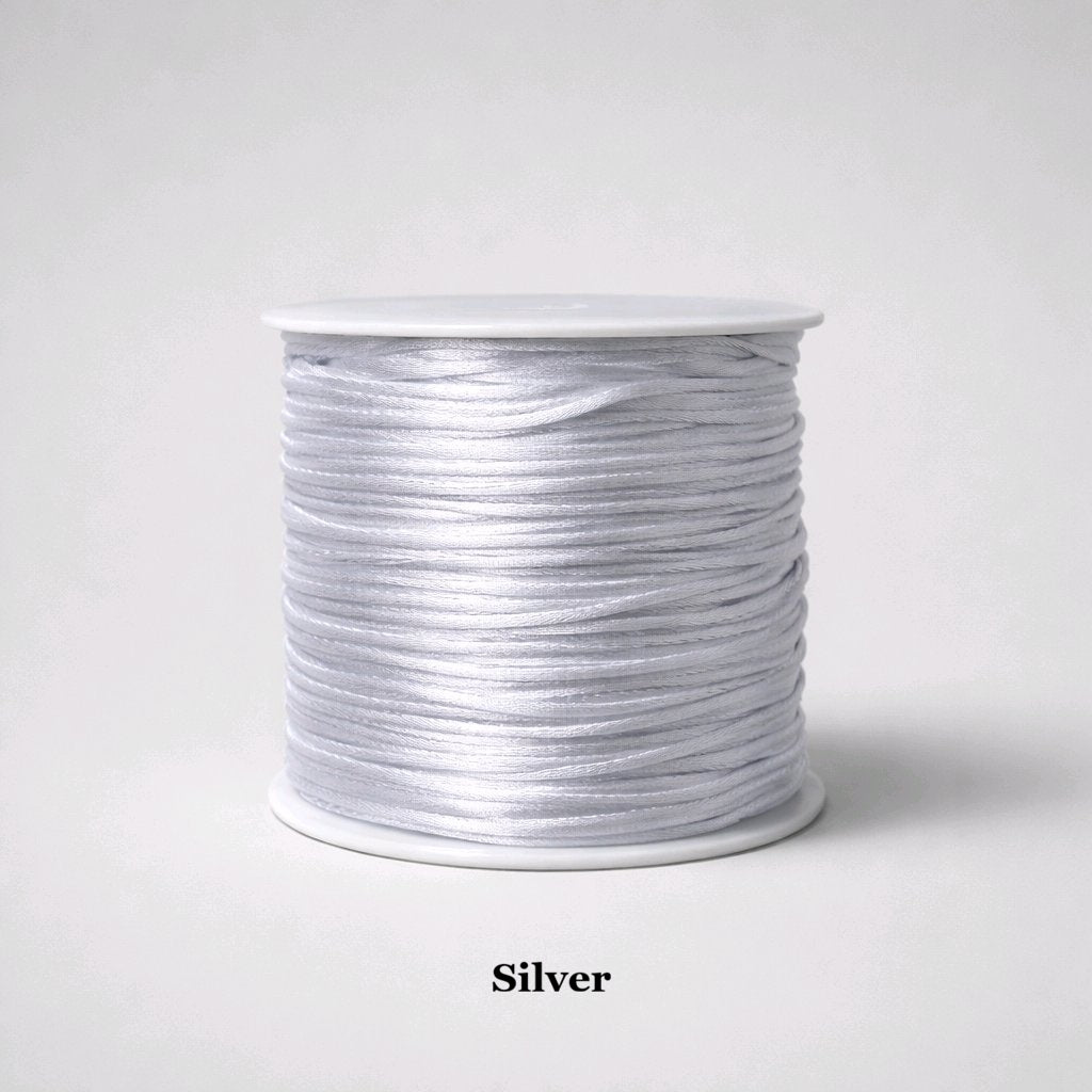 1mm silver satin cord; cool metallic grey rattail string for contemporary jewellery making and shimmering gift wraps