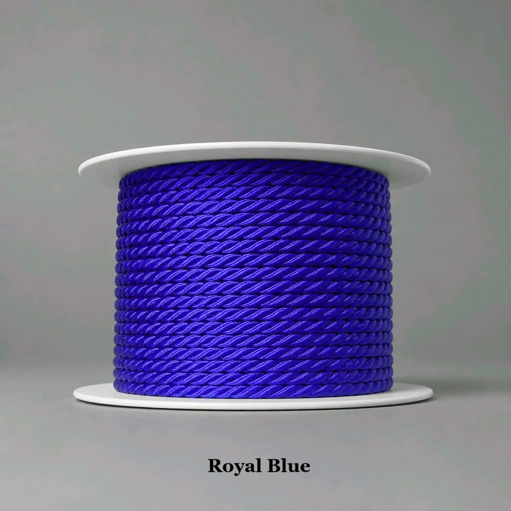 silky royal blue 3.5mm twisted viscose cord for high-contrast soutache embroidery patterns, modern fashion