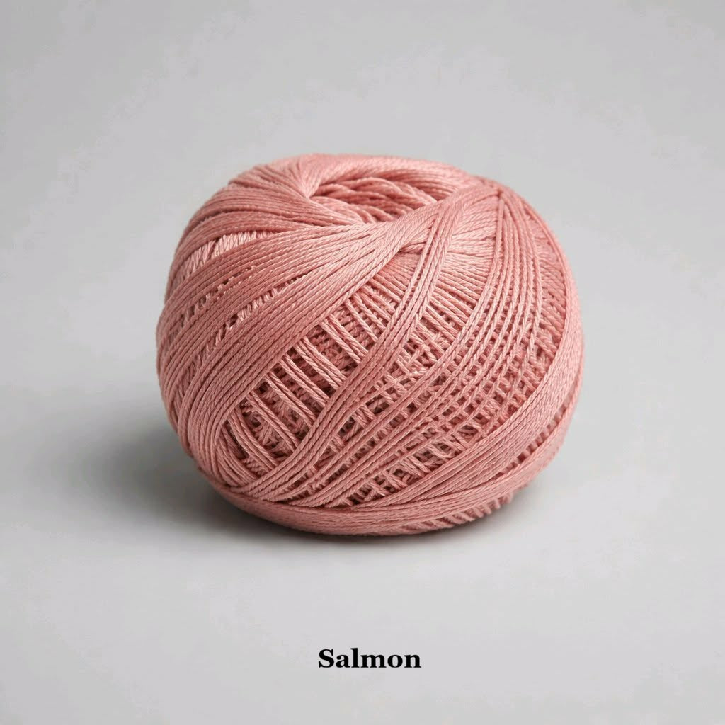 Soft salmon pink size 10 mercerized cotton yarn for fine embroidery and miniature crafts